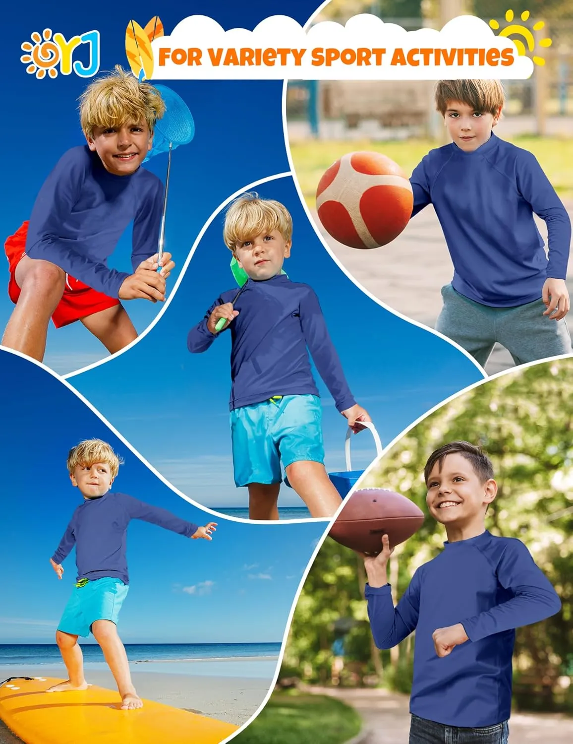Boys Rash Guard Swim Shirt Long Sleeve Rashguard UPF  50 SPF Sun Water Surfing Shirts for Toddler Kids Youth Teen 2T-16Y