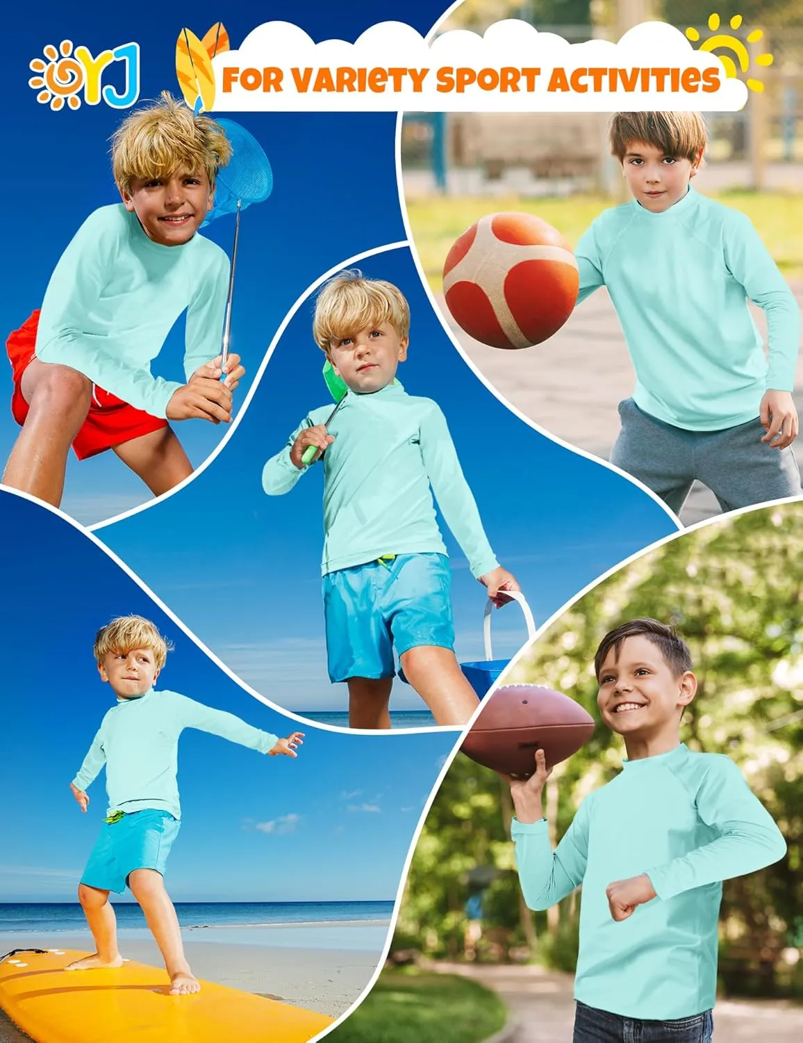 Boys Rash Guard Swim Shirt Long Sleeve Rashguard UPF  50 SPF Sun Water Surfing Shirts for Toddler Kids Youth Teen 2T-16Y