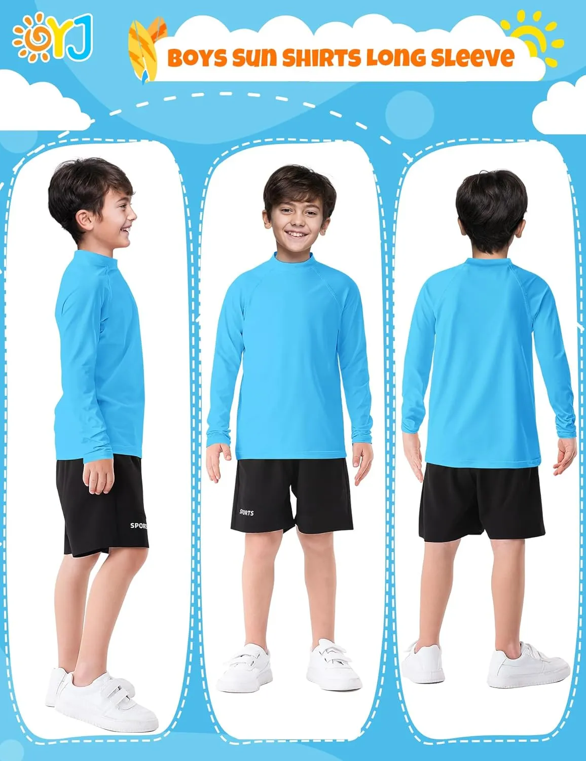 Boys Rash Guard Swim Shirt Long Sleeve Rashguard UPF  50 SPF Sun Water Surfing Shirts for Toddler Kids Youth Teen 2T-16Y