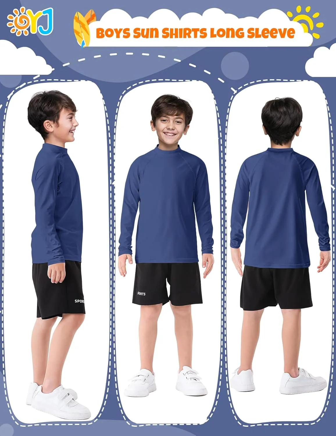 Boys Rash Guard Swim Shirt Long Sleeve Rashguard UPF  50 SPF Sun Water Surfing Shirts for Toddler Kids Youth Teen 2T-16Y