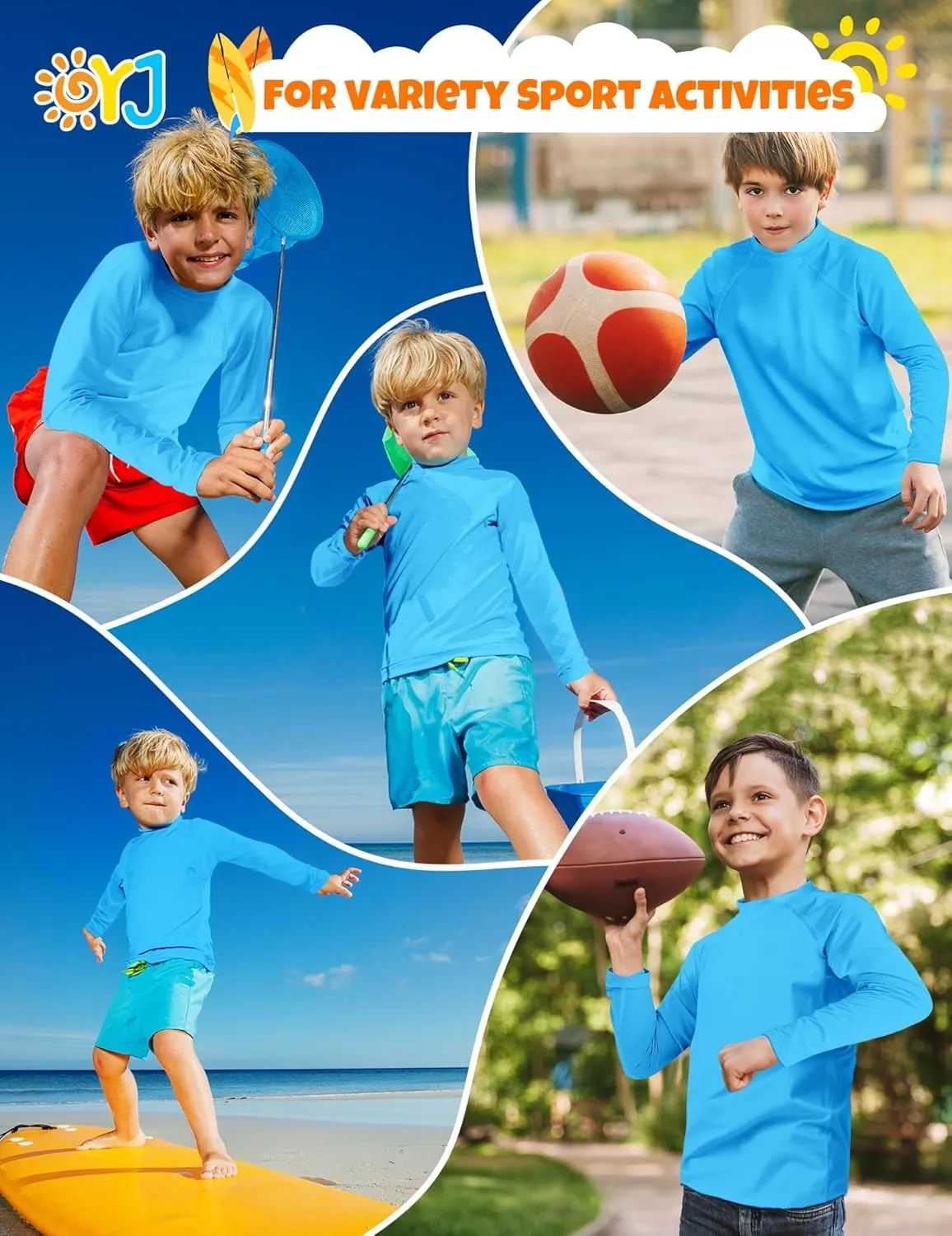Boys Rash Guard Swim Shirt Long Sleeve Rashguard UPF  50 SPF Sun Water Surfing Shirts for Toddler Kids Youth Teen 2T-16Y