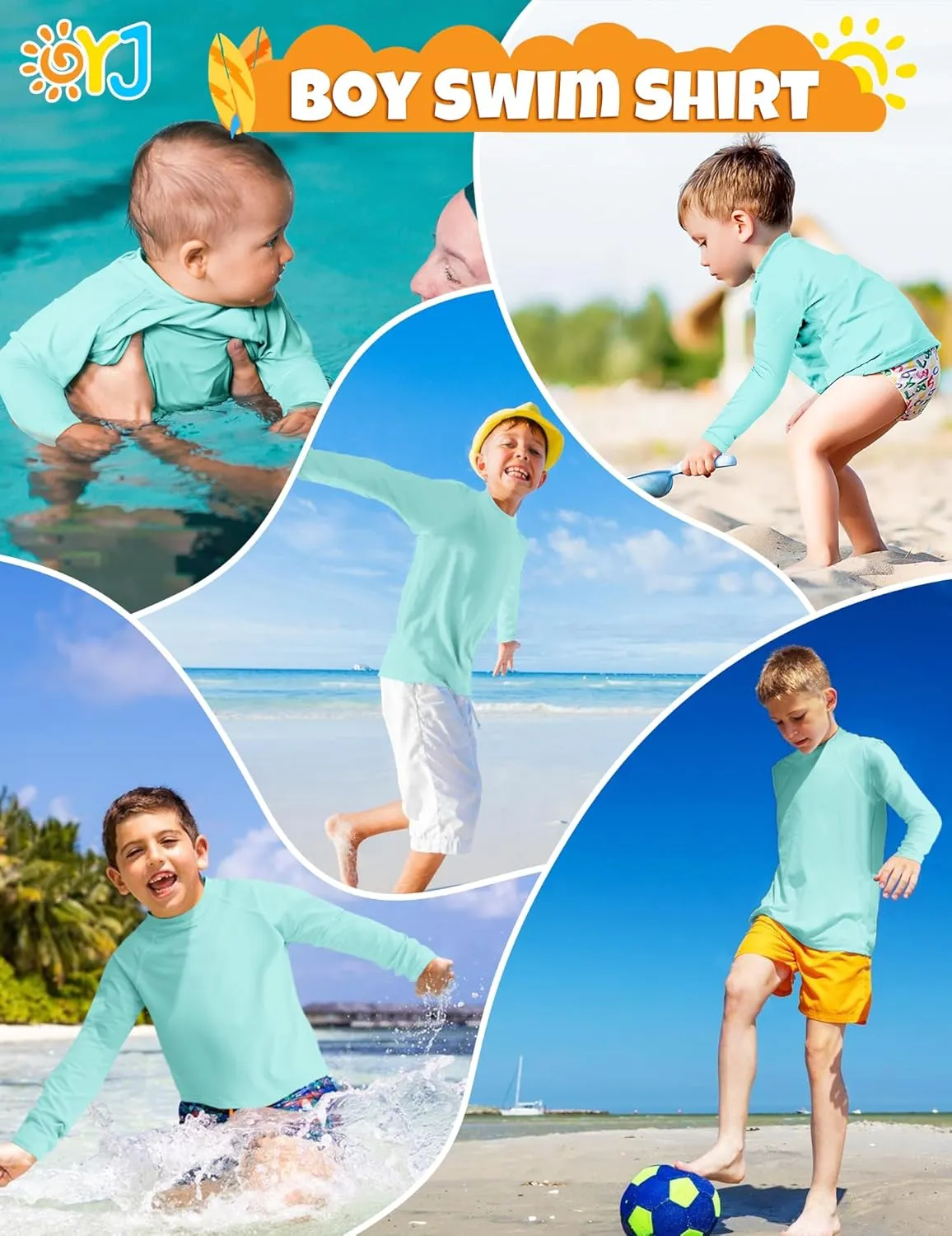 Boys Rash Guard Swim Shirt Long Sleeve Rashguard UPF  50 SPF Sun Water Surfing Shirts for Toddler Kids Youth Teen 2T-16Y