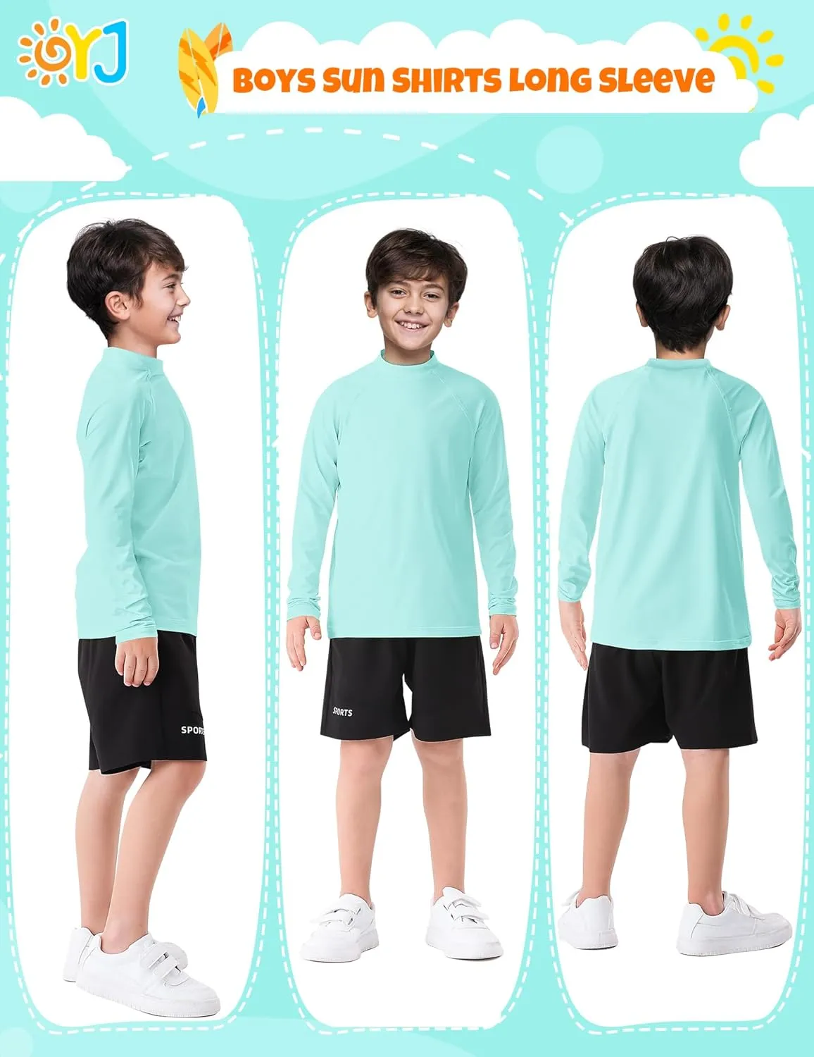 Boys Rash Guard Swim Shirt Long Sleeve Rashguard UPF  50 SPF Sun Water Surfing Shirts for Toddler Kids Youth Teen 2T-16Y