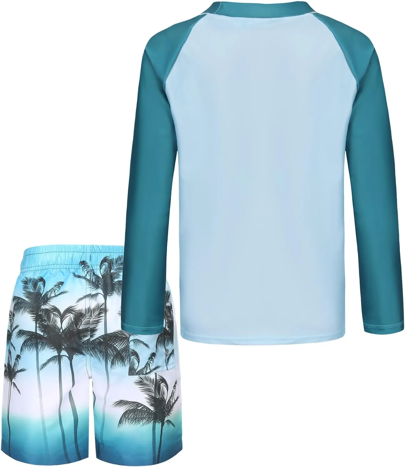 Boys Two Piece Rash guard Swimsuits Set with Swim Trunk Kids Long Sleeve Bathing Suit Swimwear Set
