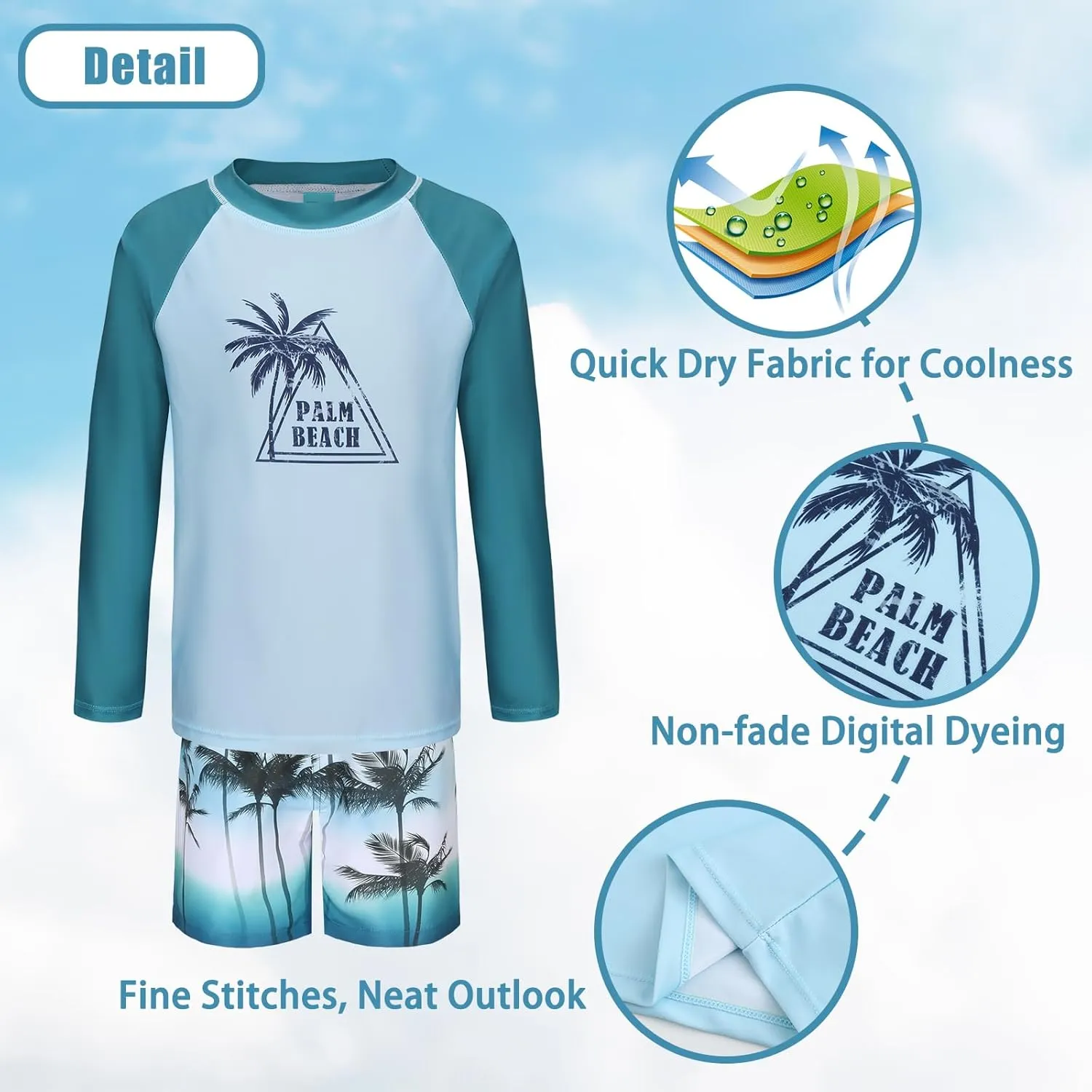 Boys Two Piece Rash guard Swimsuits Set with Swim Trunk Kids Long Sleeve Bathing Suit Swimwear Set