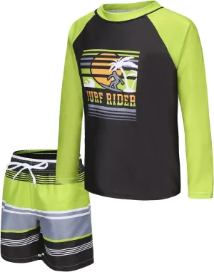 Boys Two Piece Rash guard Swimsuits Set with Swim Trunk Kids Long Sleeve Bathing Suit Swimwear Set