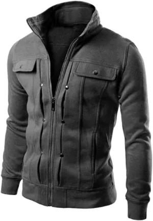 Burband Mens Cotton Slim Designed Lapel Cardigan Lightweight Zip Up Front Military Jackets Windbreakers with Multi Pockets
