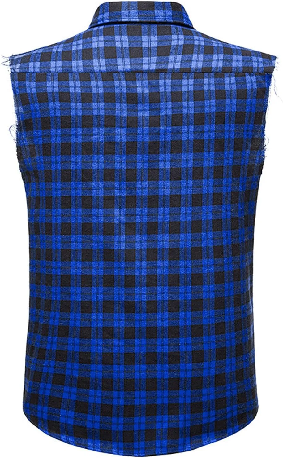 Burband Men's Muscle Cut Off Shirts Slim Fit Button Down Vests Vintage Cowboy Plaid Sleeveless Tops Flannel Shirts