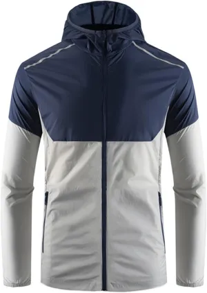 Cambkatl Men's Sun Protection Hoodies Colorblock Full Zip Long Sleeve Loose Summer Lightweight Outdoor Sunscreen Shirts