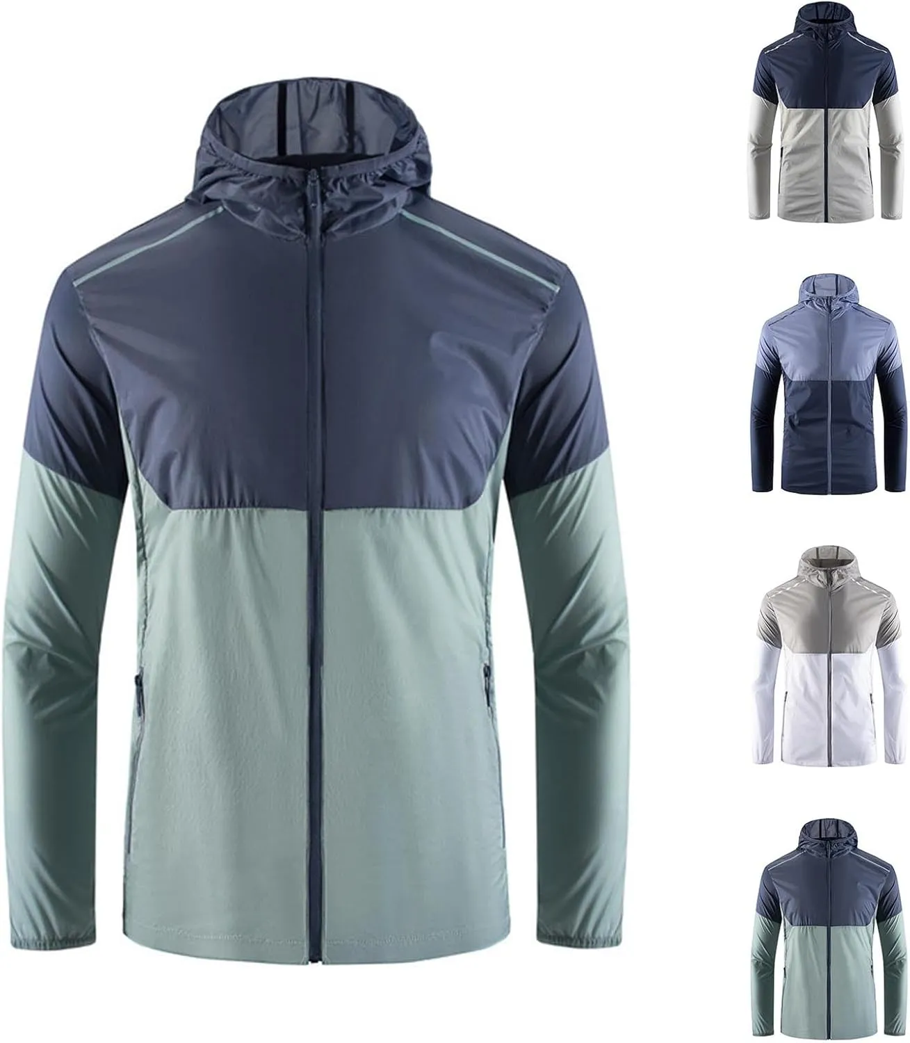 Cambkatl Men's Sun Protection Hoodies Colorblock Full Zip Long Sleeve Loose Summer Lightweight Outdoor Sunscreen Shirts