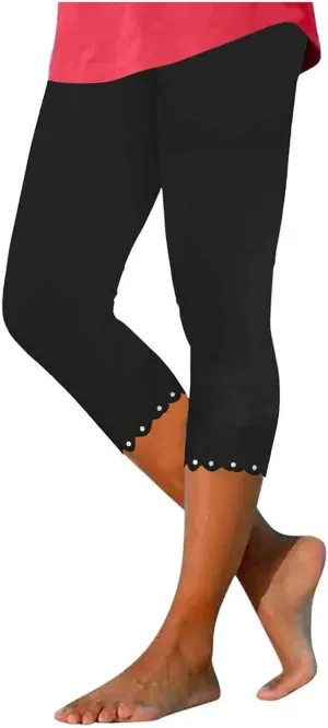 Capri Leggings for Women Plus Size High Waisted Capris Rhinestone Hem Yoga Cropped Trousers 2025 Summer Gym Pants