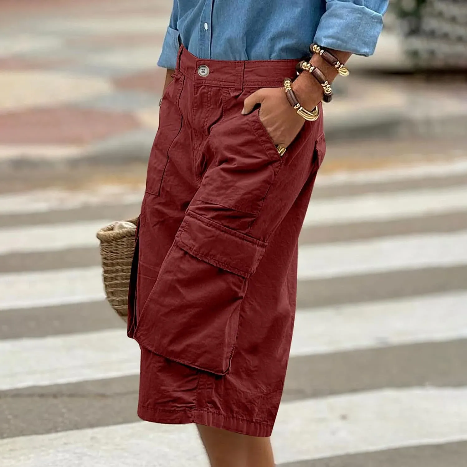 Cargo Capris for Women Stretch Wide Leg Hiking Pants Lightweight Quick Dry Baggy Cargo Pants with Pockets