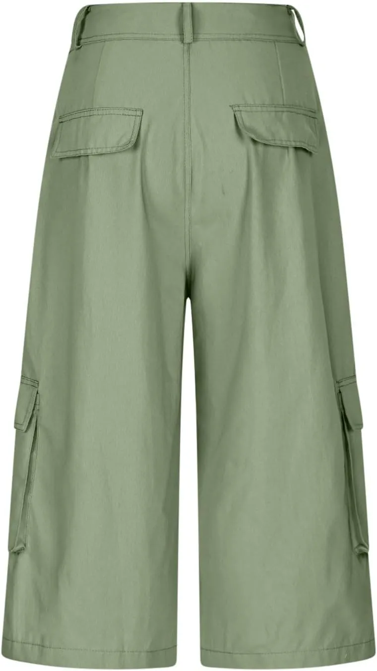Cargo Capris for Women Stretch Wide Leg Hiking Pants Lightweight Quick Dry Baggy Cargo Pants with Pockets