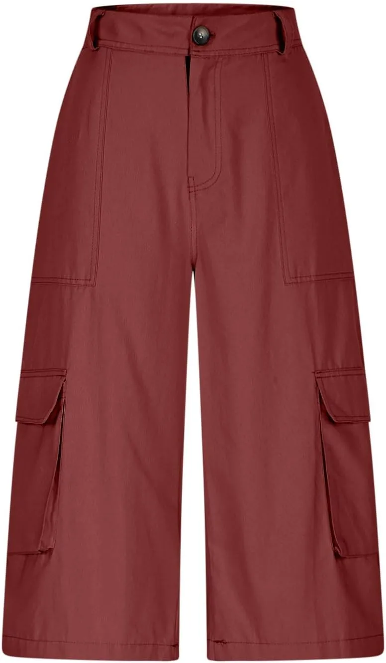 Cargo Capris for Women Stretch Wide Leg Hiking Pants Lightweight Quick Dry Baggy Cargo Pants with Pockets