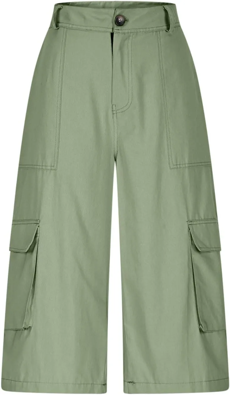 Cargo Capris for Women Stretch Wide Leg Hiking Pants Lightweight Quick Dry Baggy Cargo Pants with Pockets