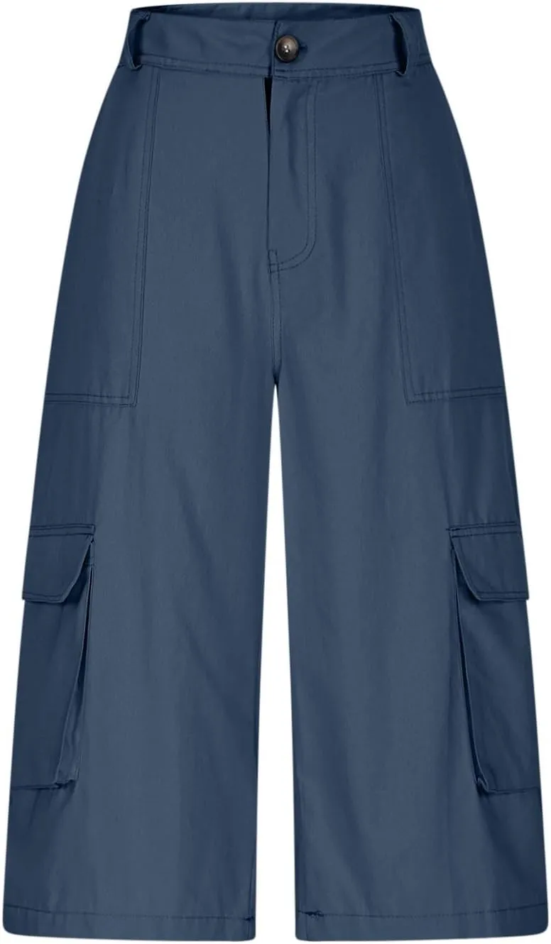 Cargo Capris for Women Stretch Wide Leg Hiking Pants Lightweight Quick Dry Baggy Cargo Pants with Pockets