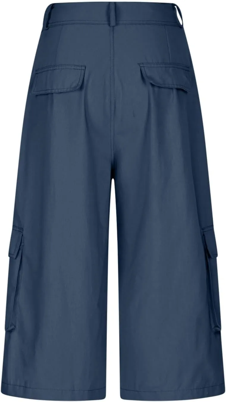Cargo Capris for Women Stretch Wide Leg Hiking Pants Lightweight Quick Dry Baggy Cargo Pants with Pockets