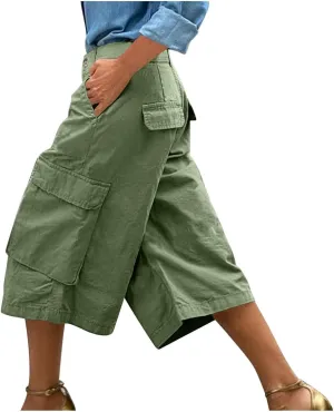 Cargo Capris for Women Stretch Wide Leg Hiking Pants Lightweight Quick Dry Baggy Cargo Pants with Pockets