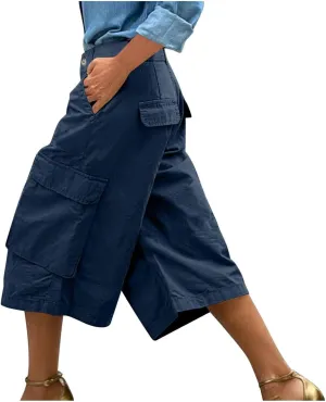 Cargo Capris for Women Stretch Wide Leg Hiking Pants Lightweight Quick Dry Baggy Cargo Pants with Pockets