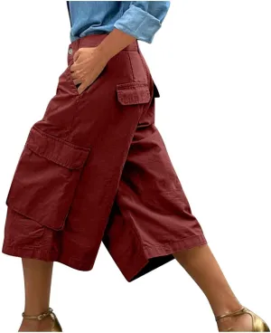 Cargo Capris for Women Stretch Wide Leg Hiking Pants Lightweight Quick Dry Baggy Cargo Pants with Pockets
