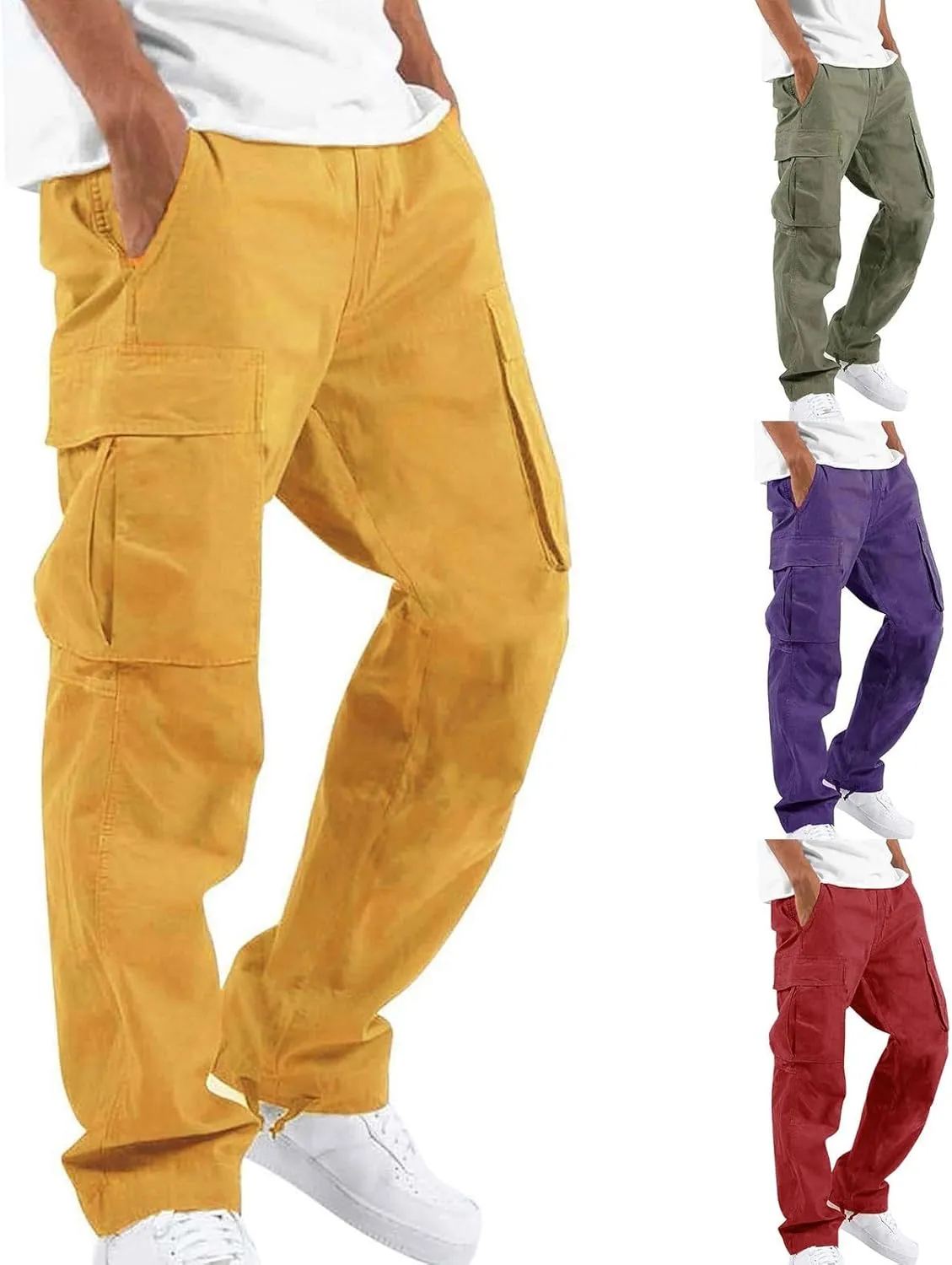 Cargo Pants for Men, Mens Cargo Pants Casual Joggers Athletic Pants Cotton Loose Straight Sweatpants with Pockets