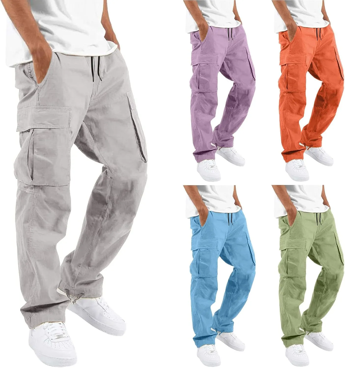 Cargo Pants for Men, Mens Cargo Pants Casual Joggers Athletic Pants Cotton Loose Straight Sweatpants with Pockets