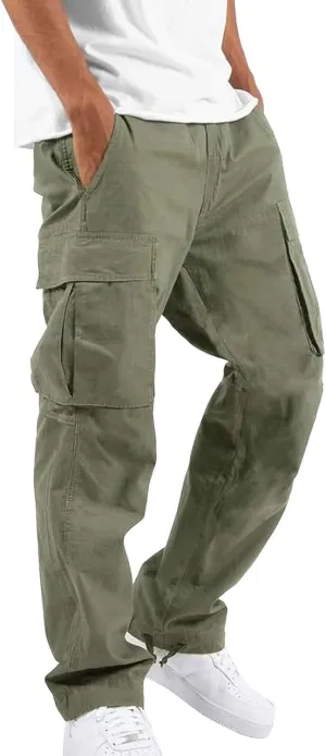 Cargo Pants for Men, Mens Cargo Pants Casual Joggers Athletic Pants Cotton Loose Straight Sweatpants with Pockets
