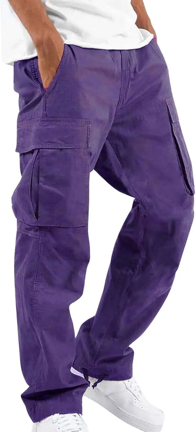 Cargo Pants for Men, Mens Cargo Pants Casual Joggers Athletic Pants Cotton Loose Straight Sweatpants with Pockets