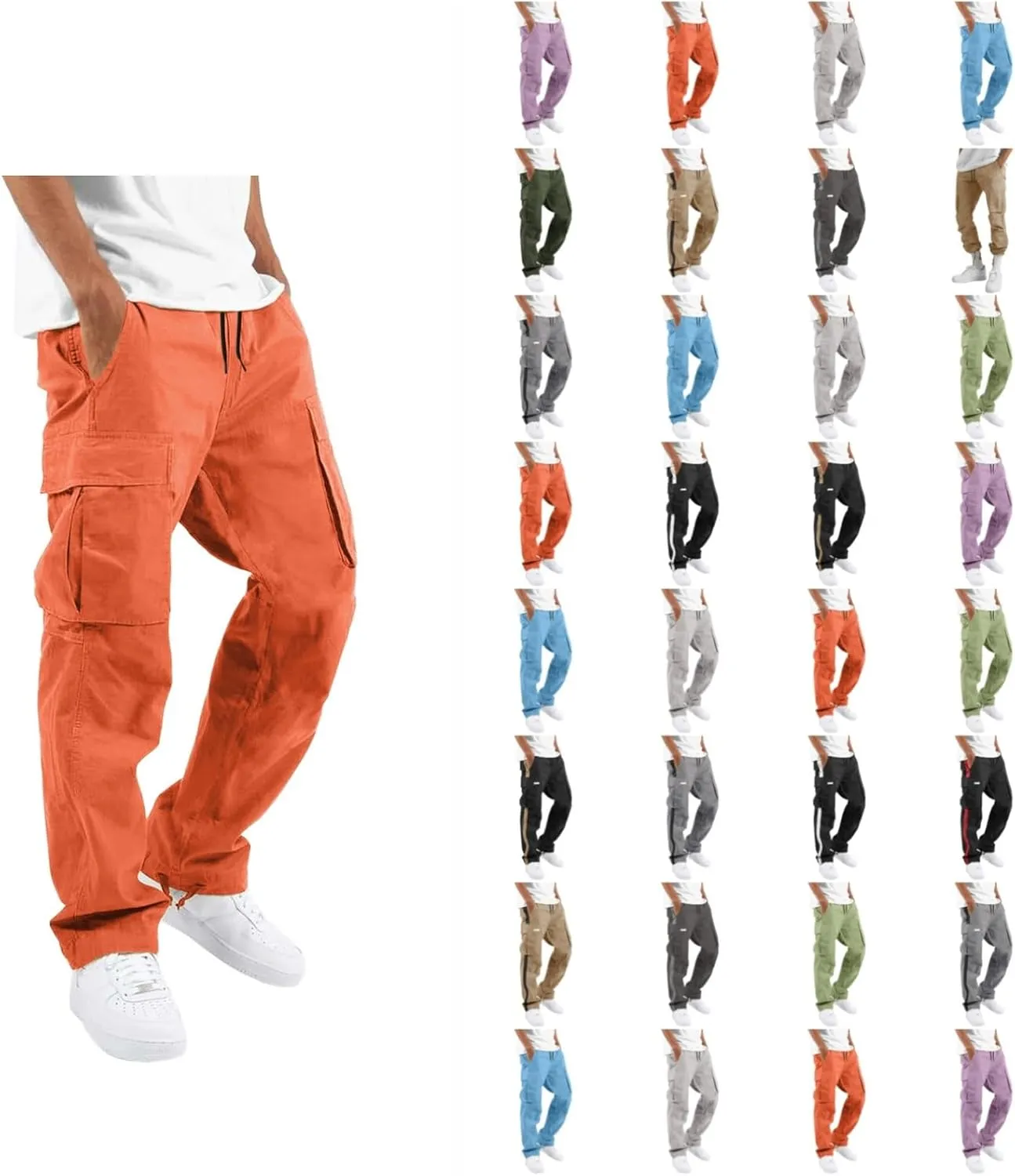 Cargo Pants for Men, Mens Cargo Pants Casual Joggers Athletic Pants Cotton Loose Straight Sweatpants with Pockets