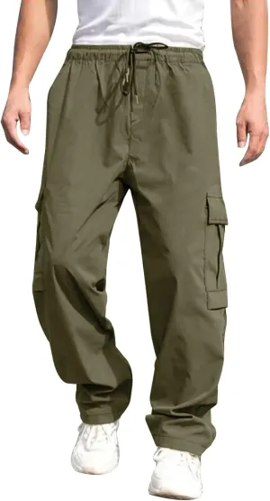 Cargo Pants for Men Relaxed Fit Big and Tall Elastic Waist Sweatpants Lightweight Drawstring Strech Workout Casual Trousers