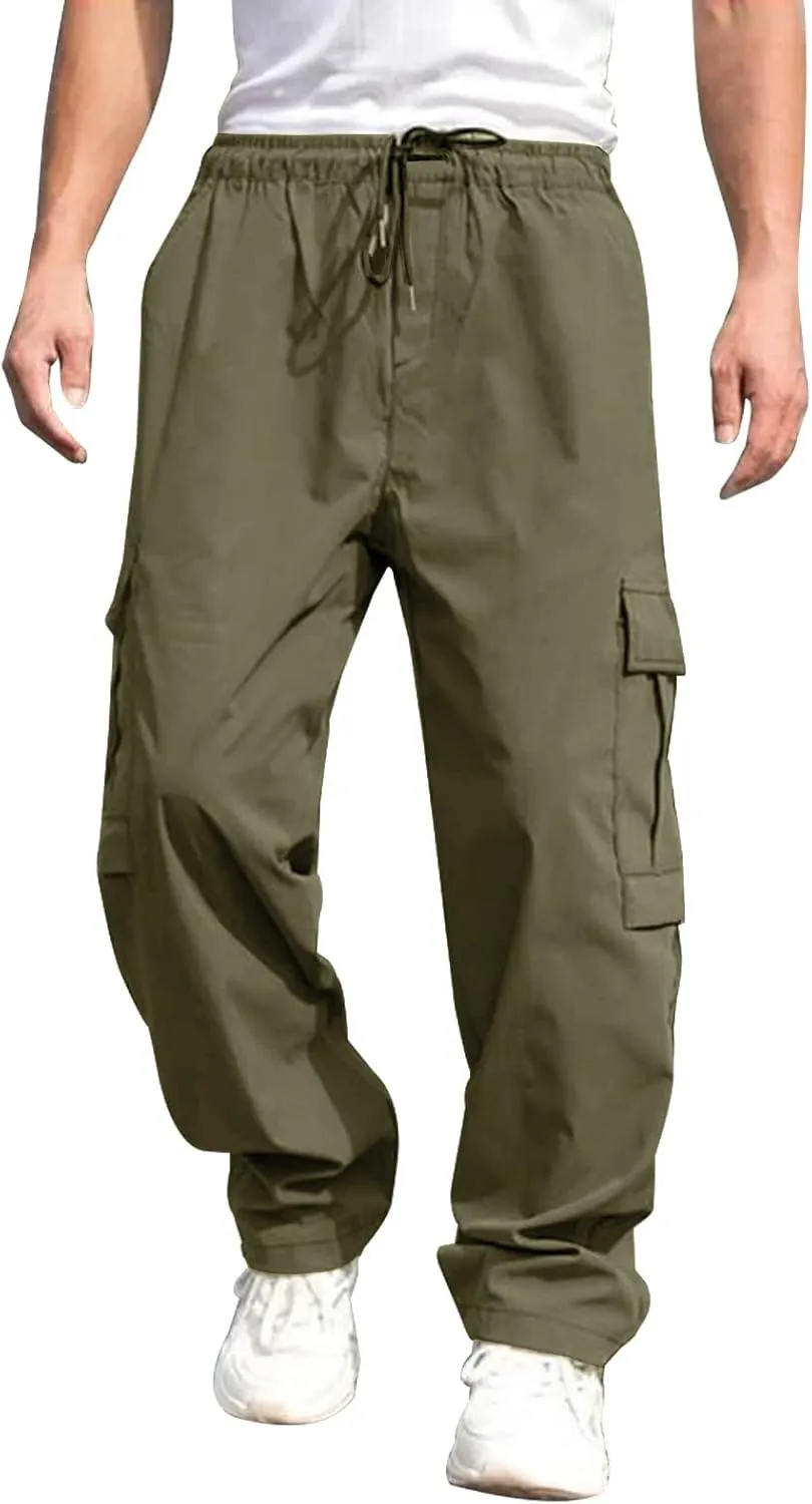 Cargo Pants for Men Relaxed Fit Big and Tall Elastic Waist Sweatpants Lightweight Drawstring Strech Workout Casual Trousers