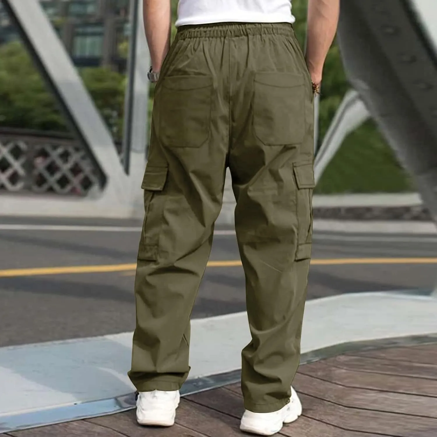 Cargo Pants for Men Relaxed Fit Big and Tall Elastic Waist Sweatpants Lightweight Drawstring Strech Workout Casual Trousers