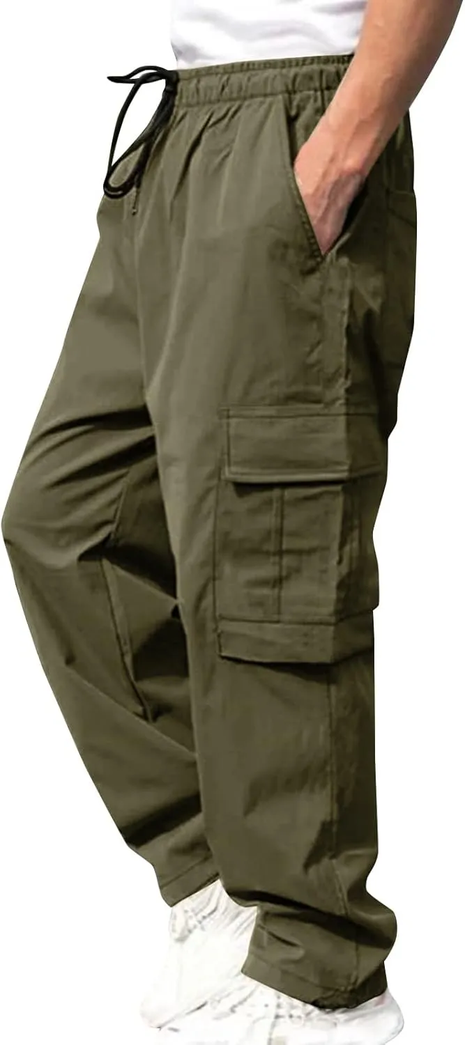 Cargo Pants for Men Relaxed Fit Big and Tall Elastic Waist Sweatpants Lightweight Drawstring Strech Workout Casual Trousers