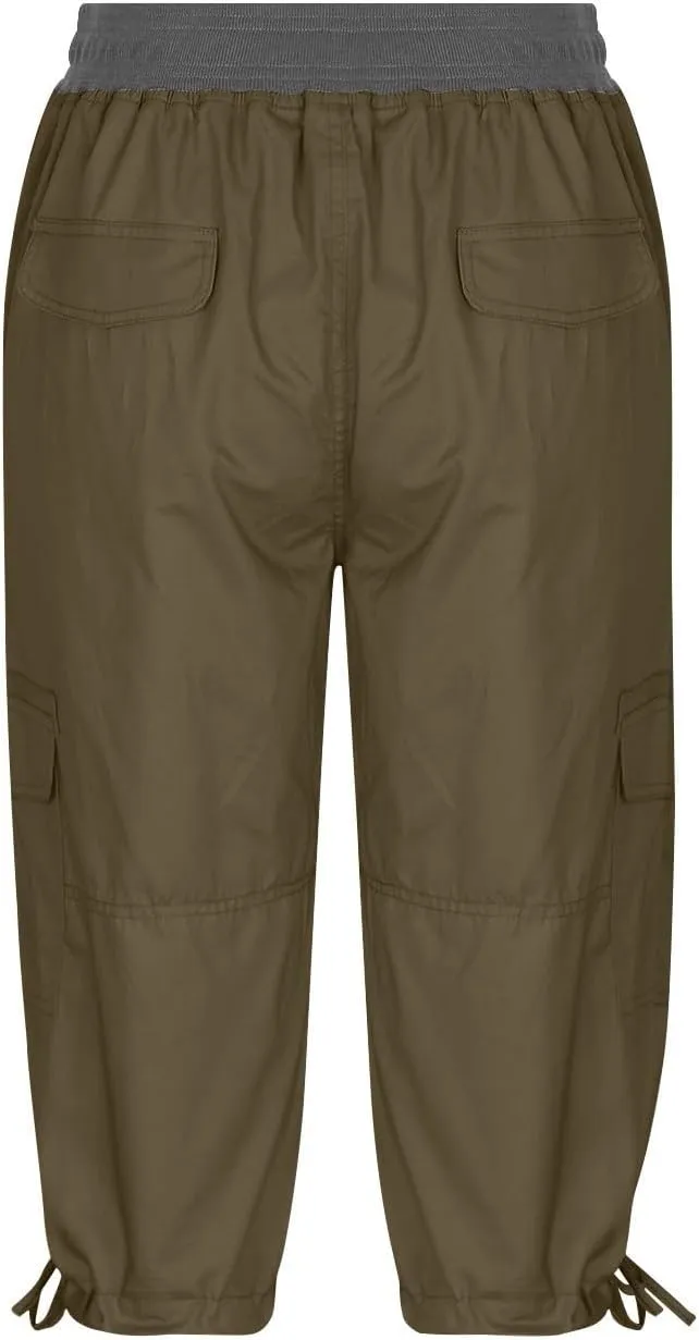 Cargo Pants Women High Waist Drawstring Splice Cropped Trousers Outdoor Workout Summer Sweatpants with Multi Pockets
