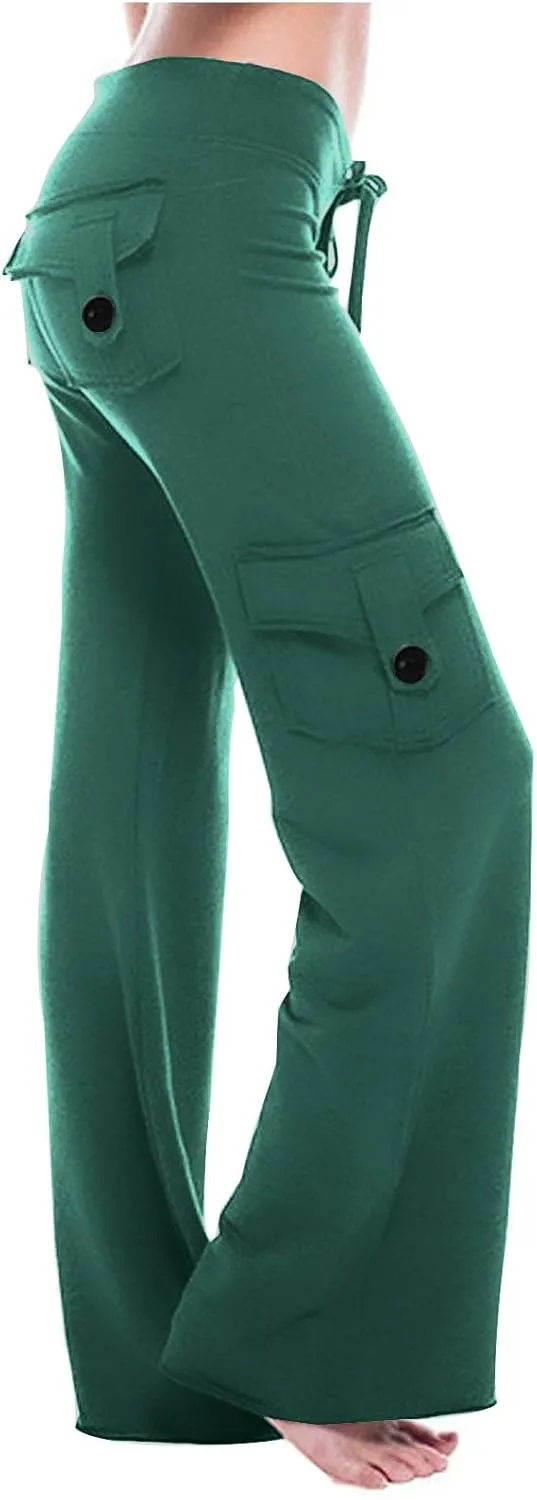 Cargo Yoga Pants for Women High Waisted Wide Leg Pants Workout Gym Pants Multi Pocket Cargo Pants Trousers