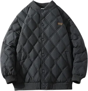 Casual Baseball Puffer Jacket for Men Solid Button Down Plus Size Down Coats Winter Thicken Warm Ski Jackets