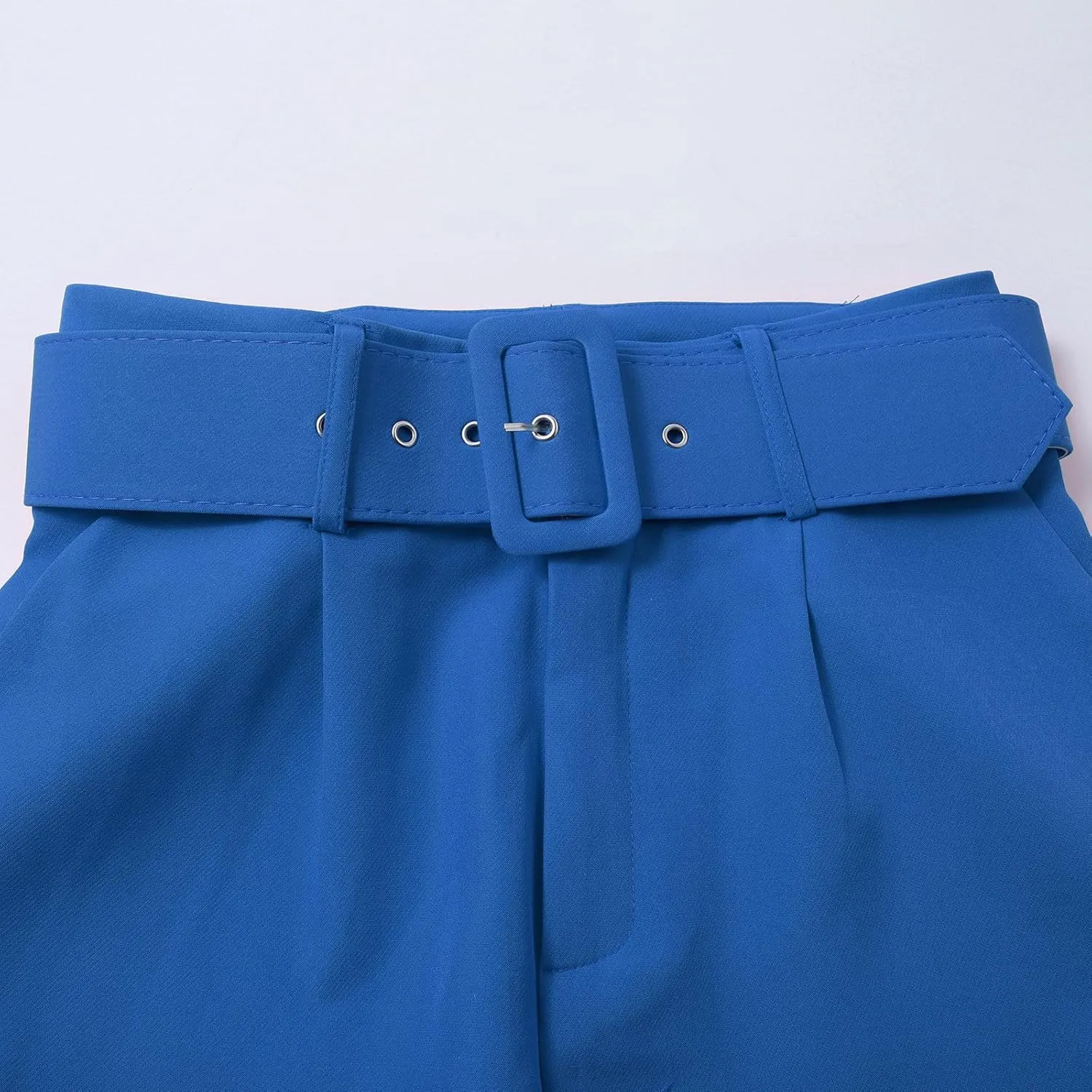 Casual Belted Dress Pants for Women Slim Fit Office Work Pencil Pants High Waisted Straight Leg Pull-On Trousers with Pockets