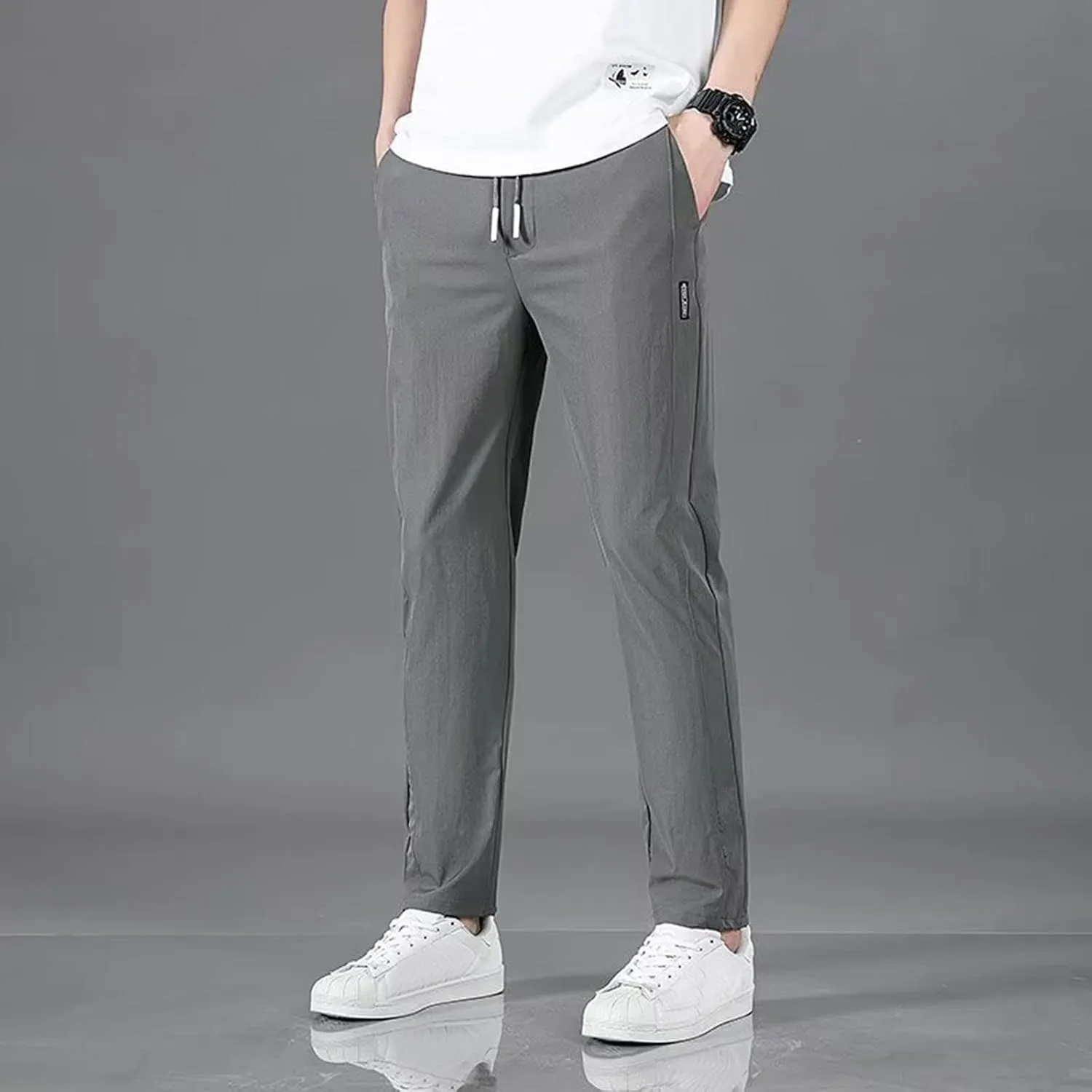 Casual Pants for Men Relaxed Fit Lightweight Drawstring Sweatpants Plus Size Elastic Waist Comfy Joggers Baggy Hiking Pants