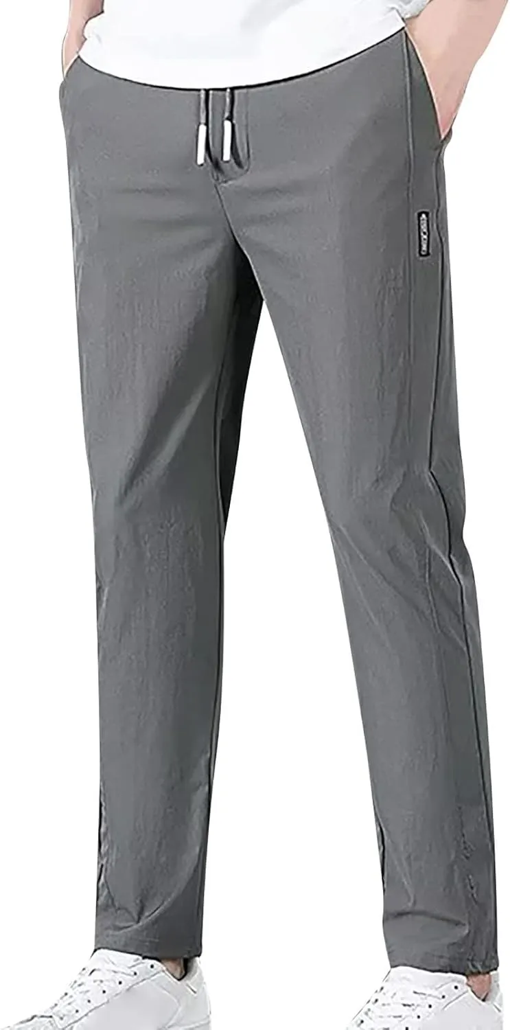 Casual Pants for Men Relaxed Fit Lightweight Drawstring Sweatpants Plus Size Elastic Waist Comfy Joggers Baggy Hiking Pants