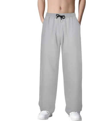 Casual Pants for Men Solid Drawstring Loose Fit Lightweight Straight Leg Pants Summer Comfort Workout Trousers