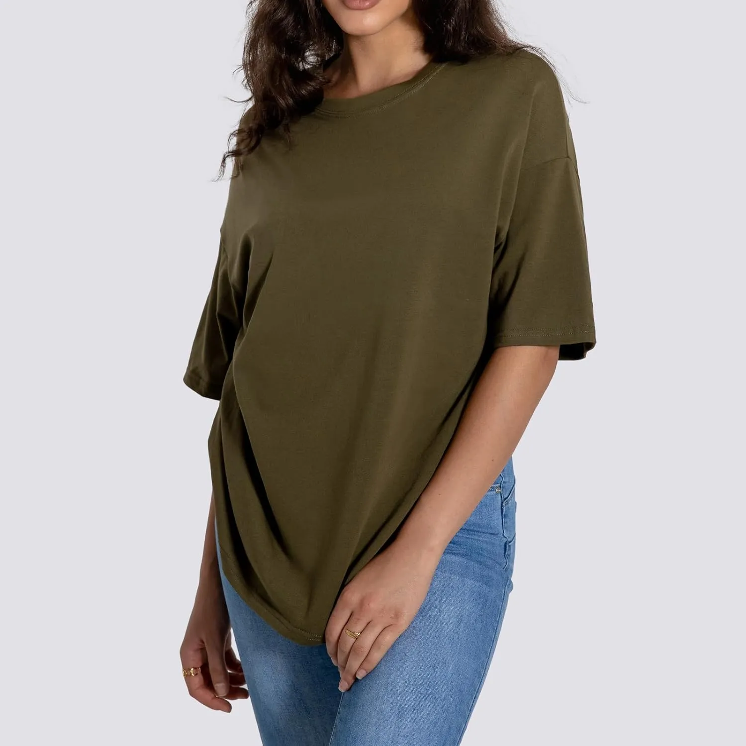 Casual T Shirts for Women Oversized Solid Short Sleeve Tees Plus Size Crew Neck Drop Shoulder Summer Basic Daily Tops