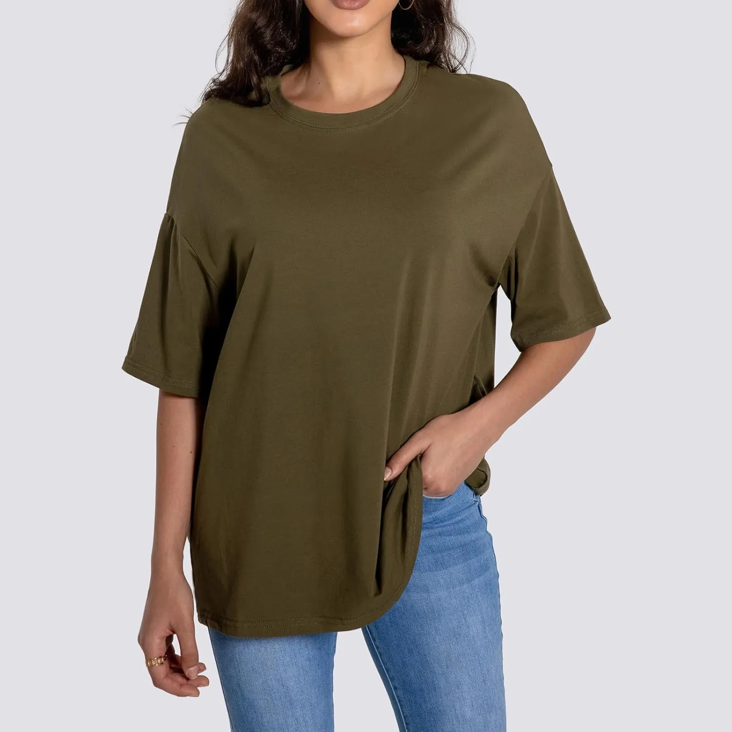 Casual T Shirts for Women Oversized Solid Short Sleeve Tees Plus Size Crew Neck Drop Shoulder Summer Basic Daily Tops