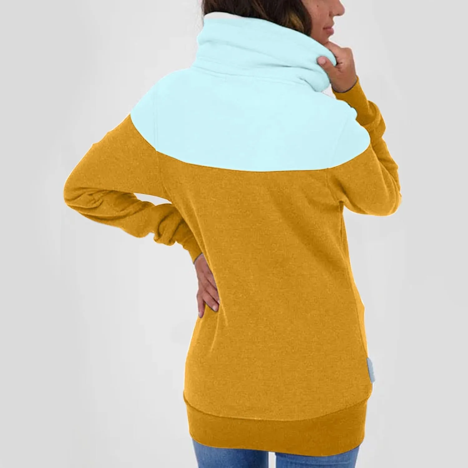 Casual Zip Up Hoodies for Women Patchwork Stand Collar Long Sleeve Sweatshirts Novelty Color Block Loose Fall Jackets