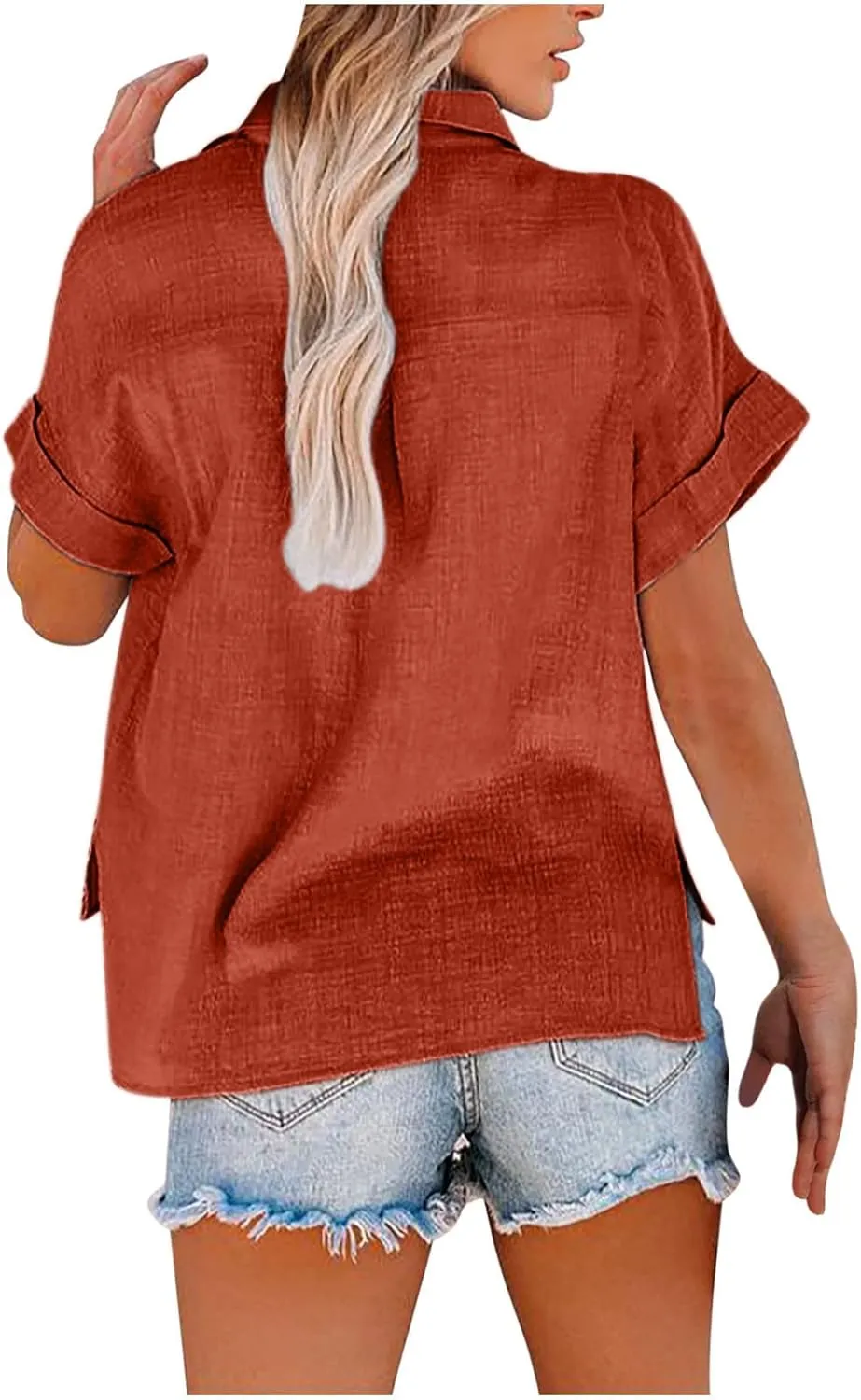 Ceboyel Women 2024 Causal Summer Blouses Button Down Short Sleeve Shirts Gauze Cotton Linen Tops Vacation Trendy Outfits