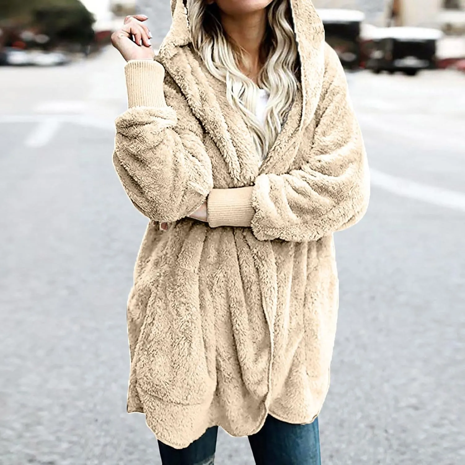 Ceboyel Womens Fleece Teddy Coats 2023 Trendy Hooded Winter Jacket Shaggy Faux Sherpa Cardigans Fashion Warm Clothes