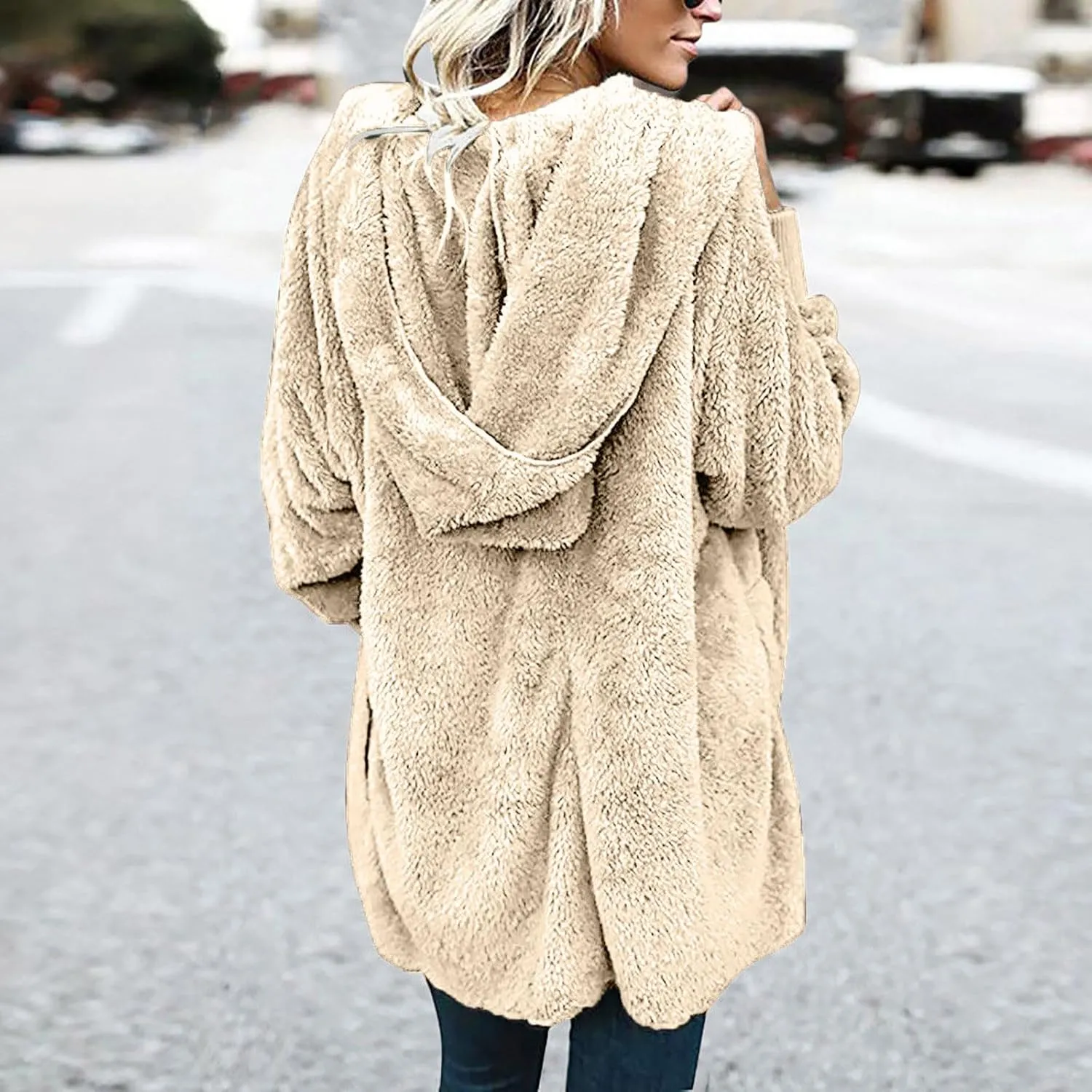 Ceboyel Womens Fleece Teddy Coats 2023 Trendy Hooded Winter Jacket Shaggy Faux Sherpa Cardigans Fashion Warm Clothes