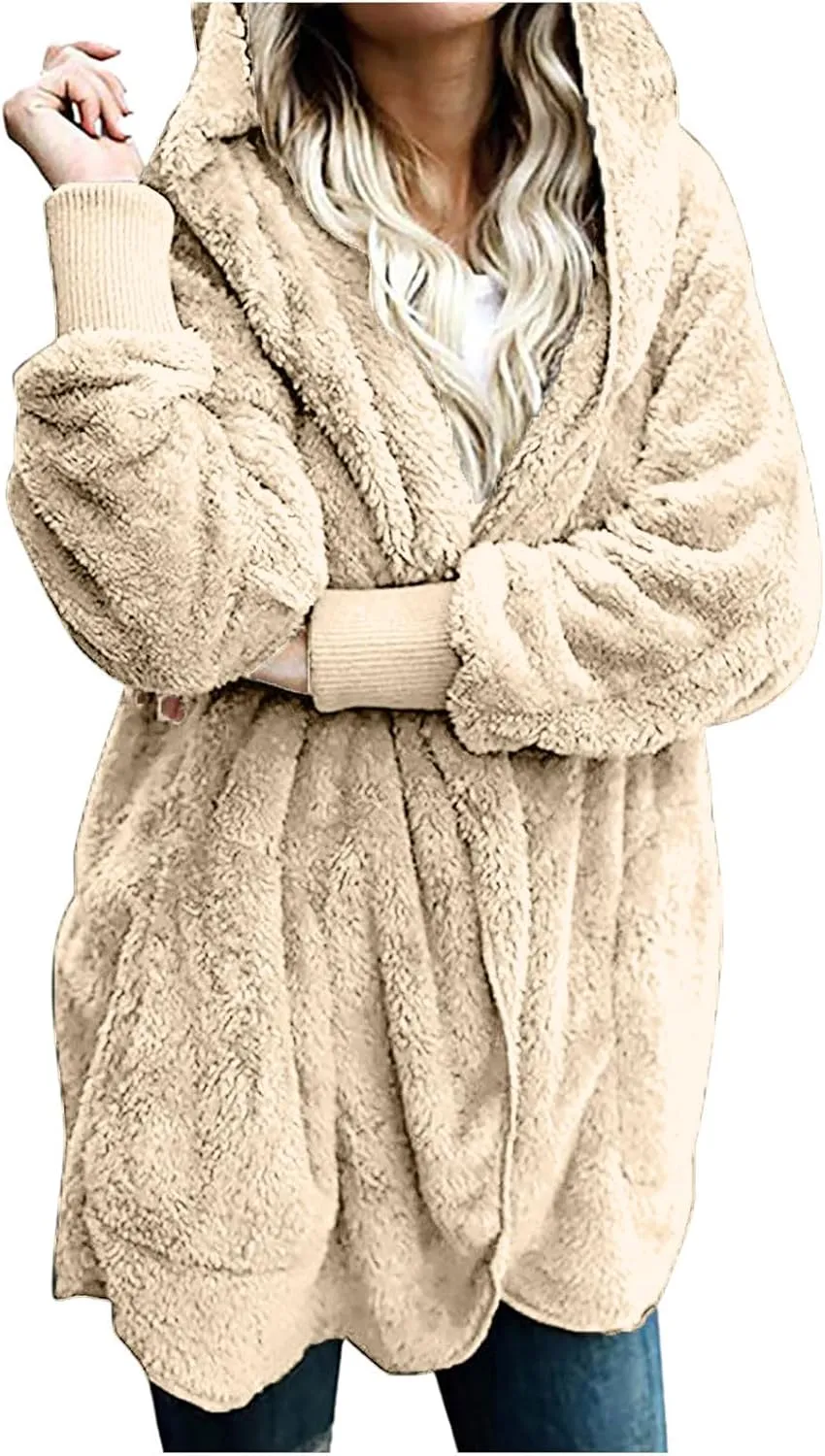 Ceboyel Womens Fleece Teddy Coats 2023 Trendy Hooded Winter Jacket Shaggy Faux Sherpa Cardigans Fashion Warm Clothes