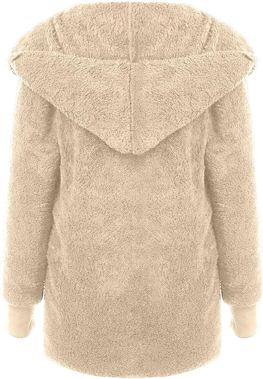 Ceboyel Womens Fleece Teddy Coats 2023 Trendy Hooded Winter Jacket Shaggy Faux Sherpa Cardigans Fashion Warm Clothes