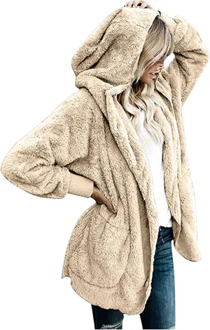 Ceboyel Womens Fleece Teddy Coats 2023 Trendy Hooded Winter Jacket Shaggy Faux Sherpa Cardigans Fashion Warm Clothes