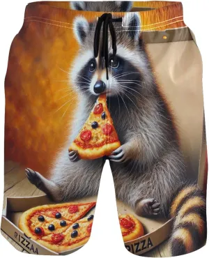 Cheesy Raccoon Pizza Night Board Swimming Shorts Swim Trunks for Men Hawaiian Swimwear Bathing Suits S
